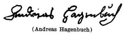 Andreas Hagenbuch's signature from the Pennsylvania Archives, 1737.