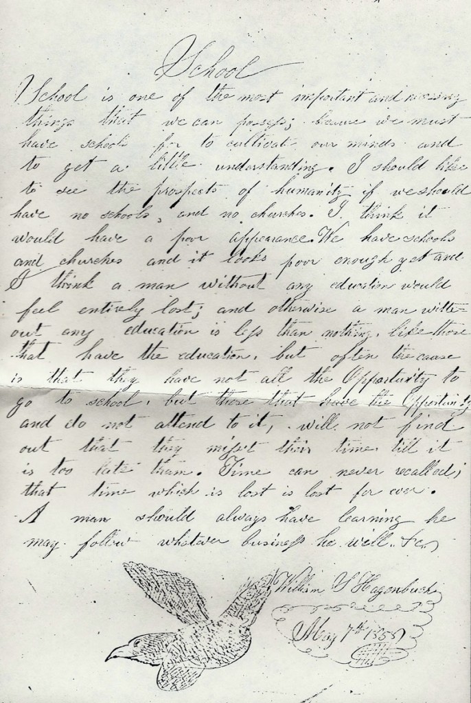 William S. Hagenbuch School Essay 1855