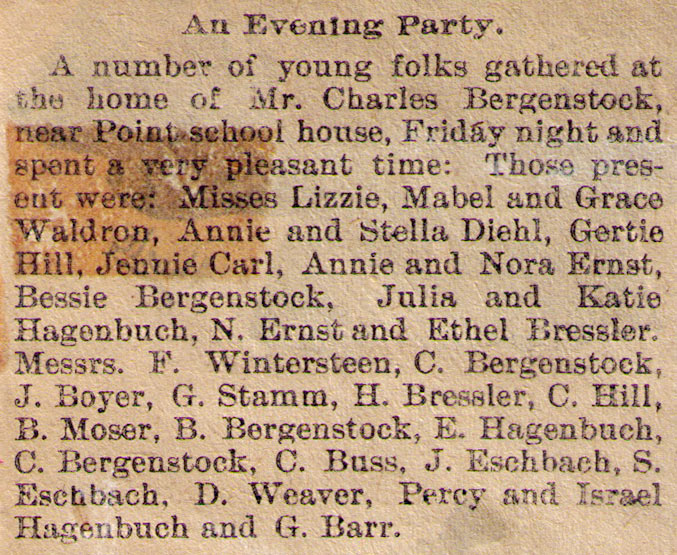 Evening Party Newspaper Article 1900
