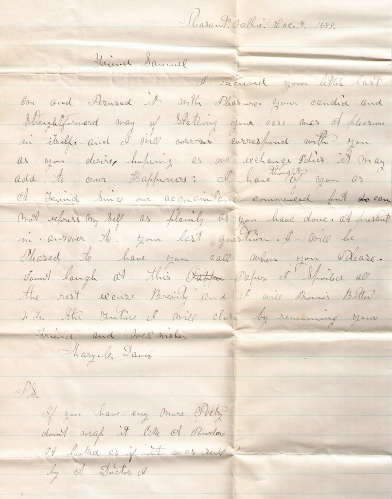 Mary Davis Letter Samuel Sechler December 7, 1879