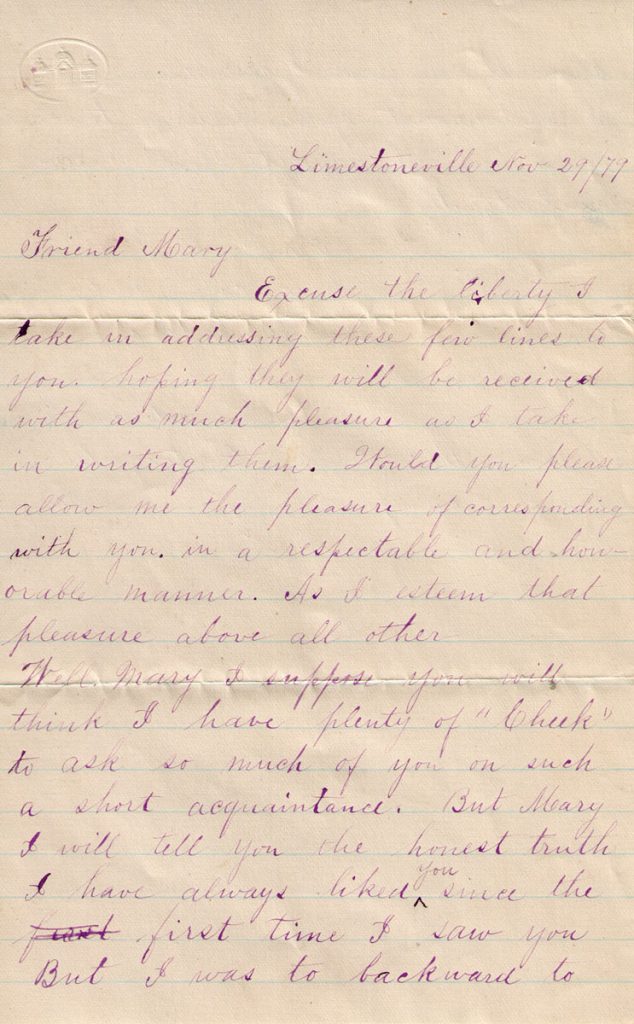 Samuel Sechler Letter Mary Davis November 29, 1879