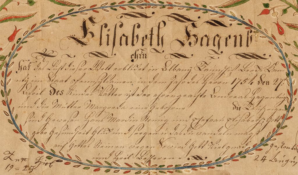 Anna Elizabeth Hagenbuch Fraktur Taufschein Text