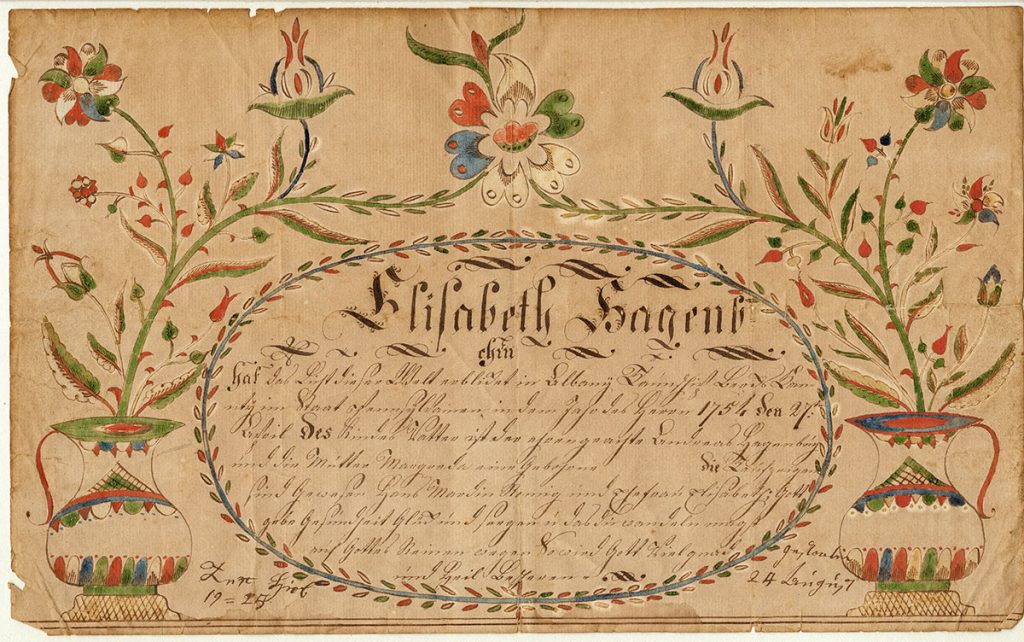 Anna Elizabeth Hagenbuch Taufschein Fraktur