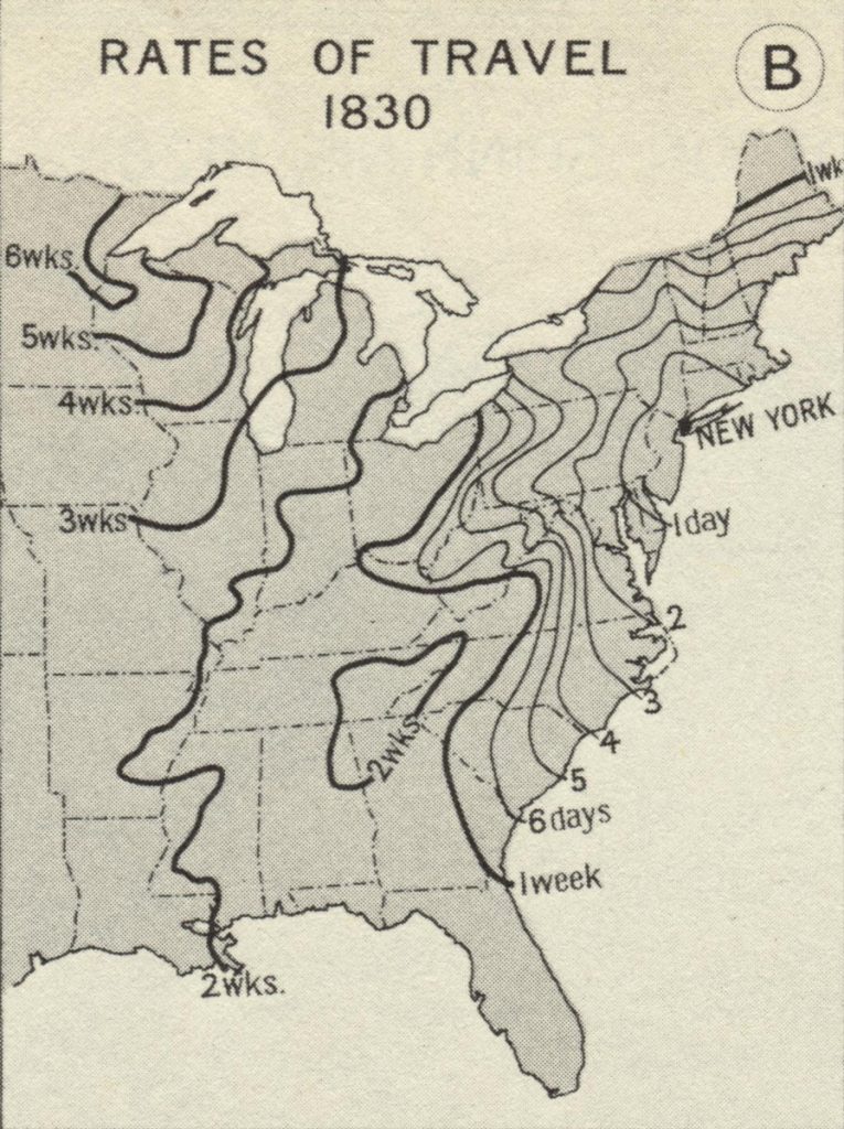 Rates of Travel 1830, Atlas of Historical Geography of the United States