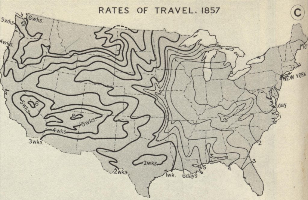 Rates of Travel 1857, Atlas of Historical Geography of the United States