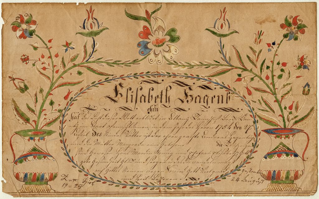 Anna Elizabeth Hagenbuch Fraktur Taufschein Front