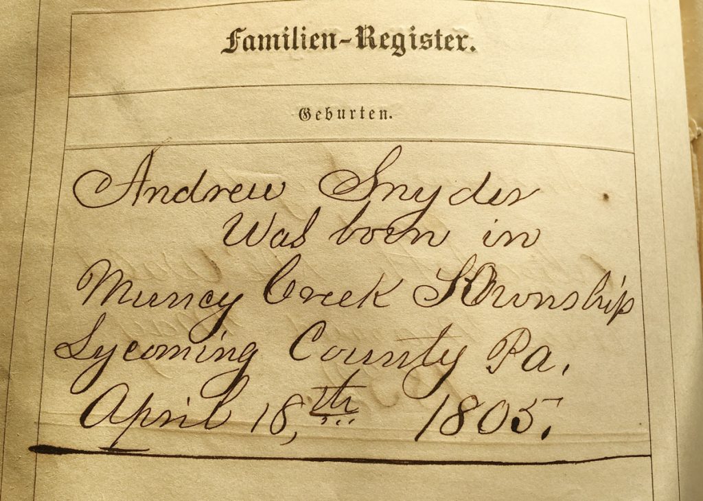 Andrew Snyder Bible Family Register