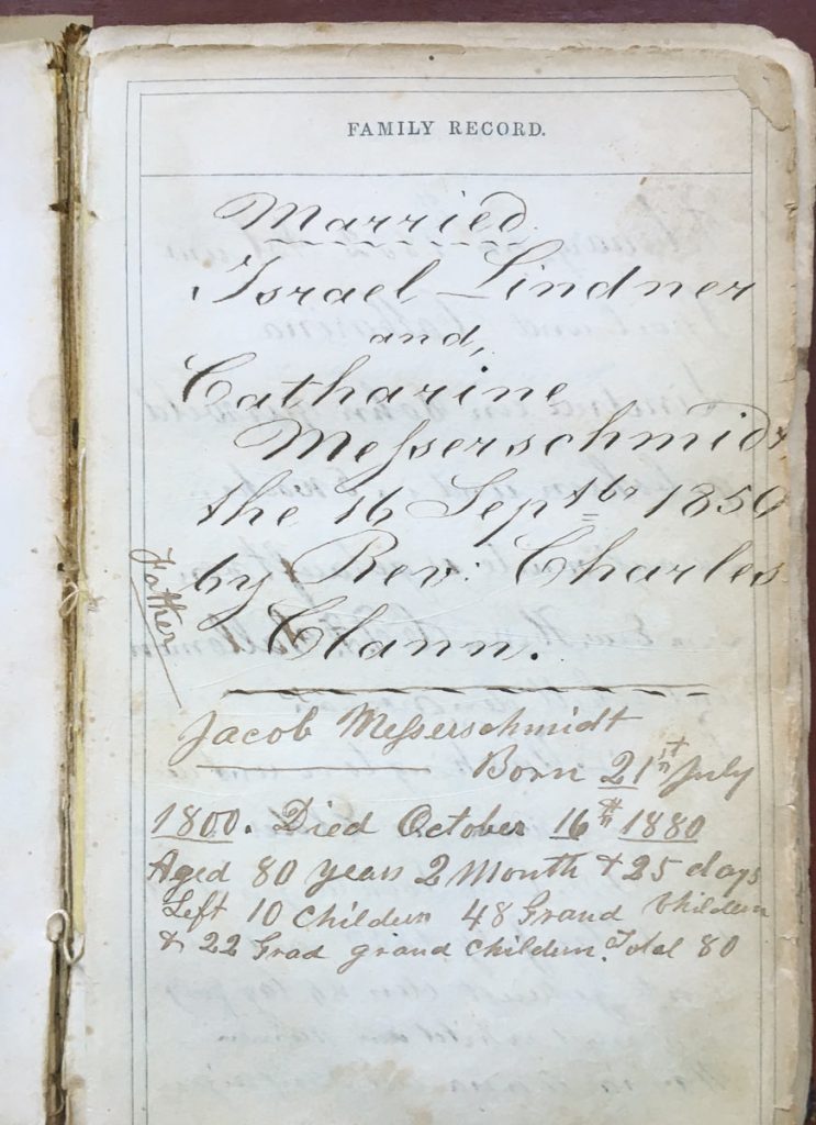 Israel Lindner Bible Register 1850