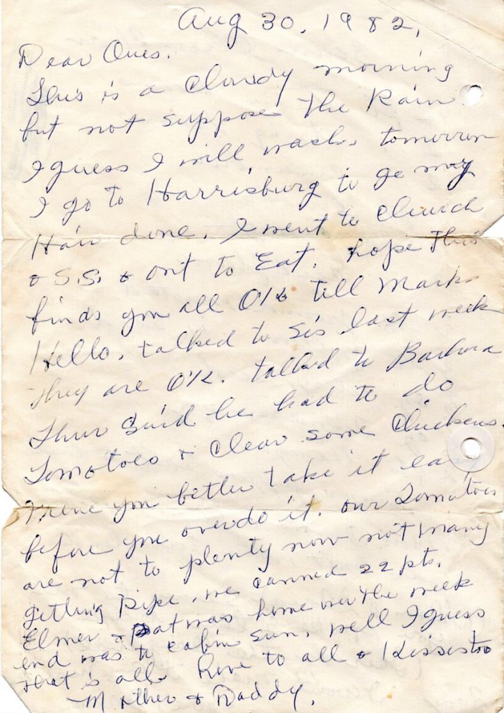 Grandma Faus Letter 1982