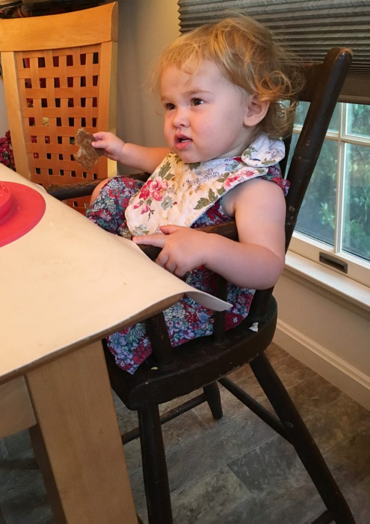 Brandt highchair with Hadley Emig eating scrapple