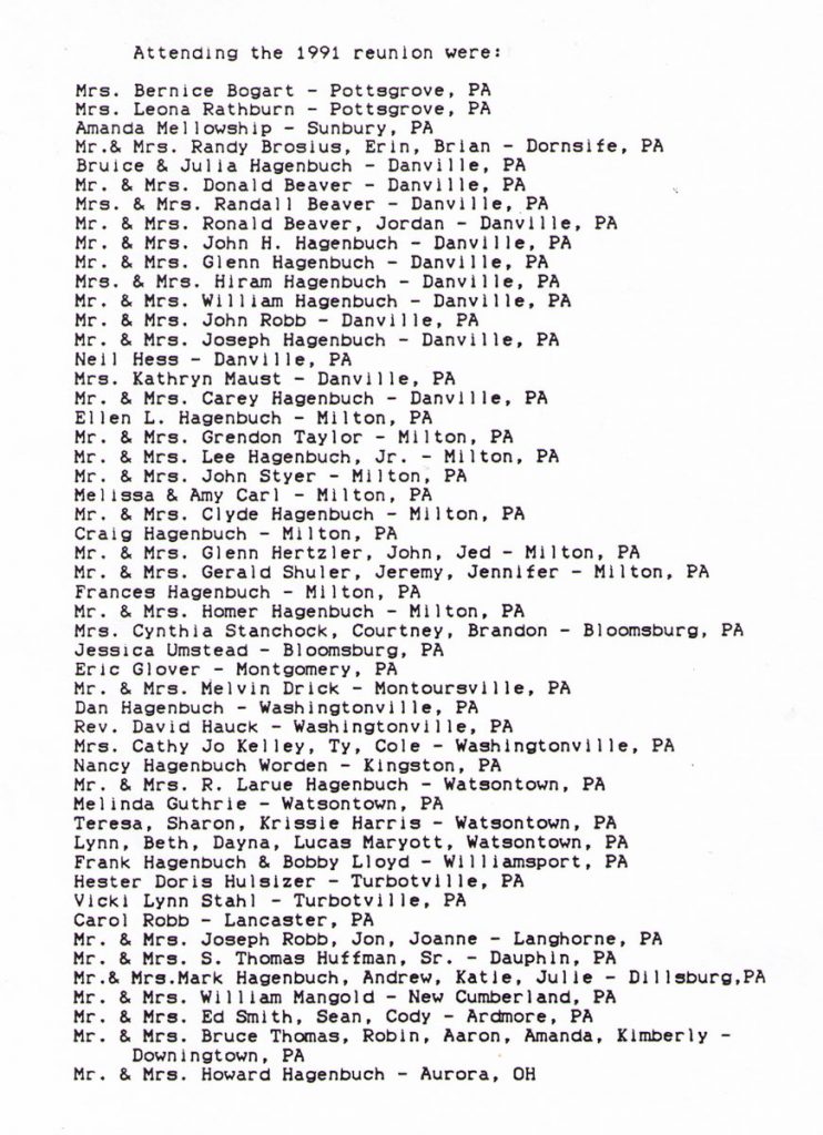 The Beech Grove, December 1991 Attendees