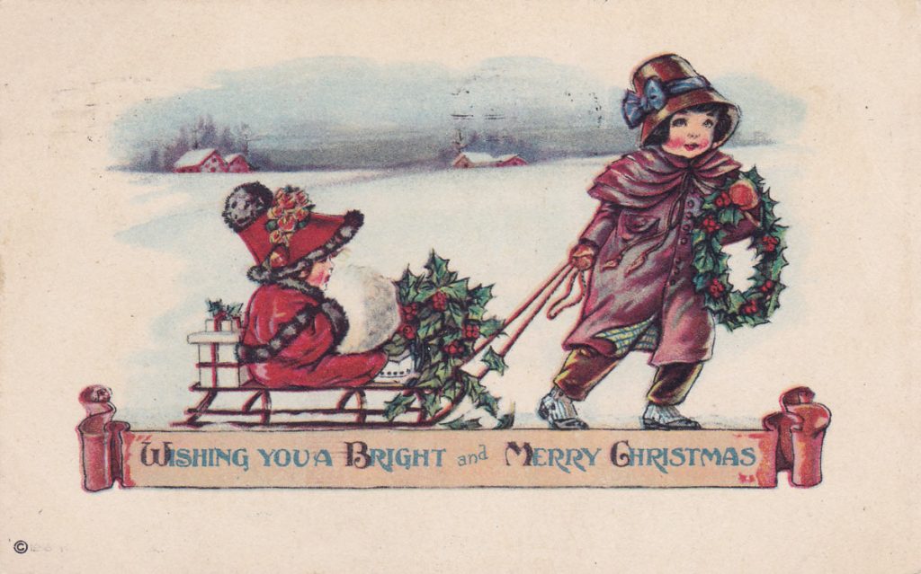 Children Sled Christmas Card