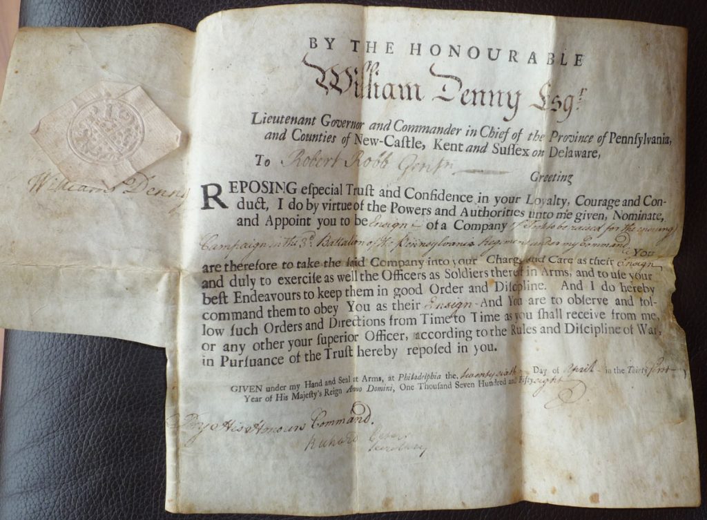Robert Robb Commission William Denny 1758