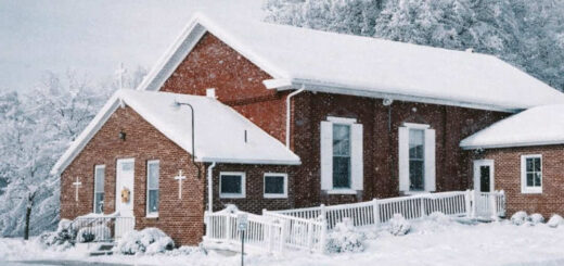 Oak Grove Lutheran church snow detail