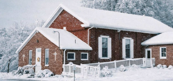 Oak Grove Lutheran church snow detail