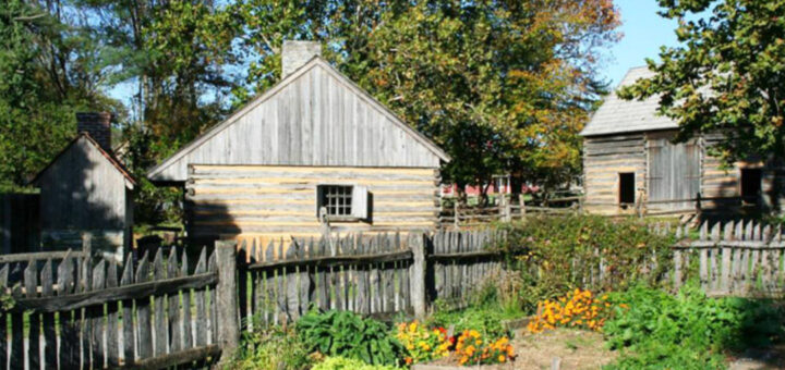 Log House and barn at the Landis Valley Museum, Lancaster, Pennsylvania.