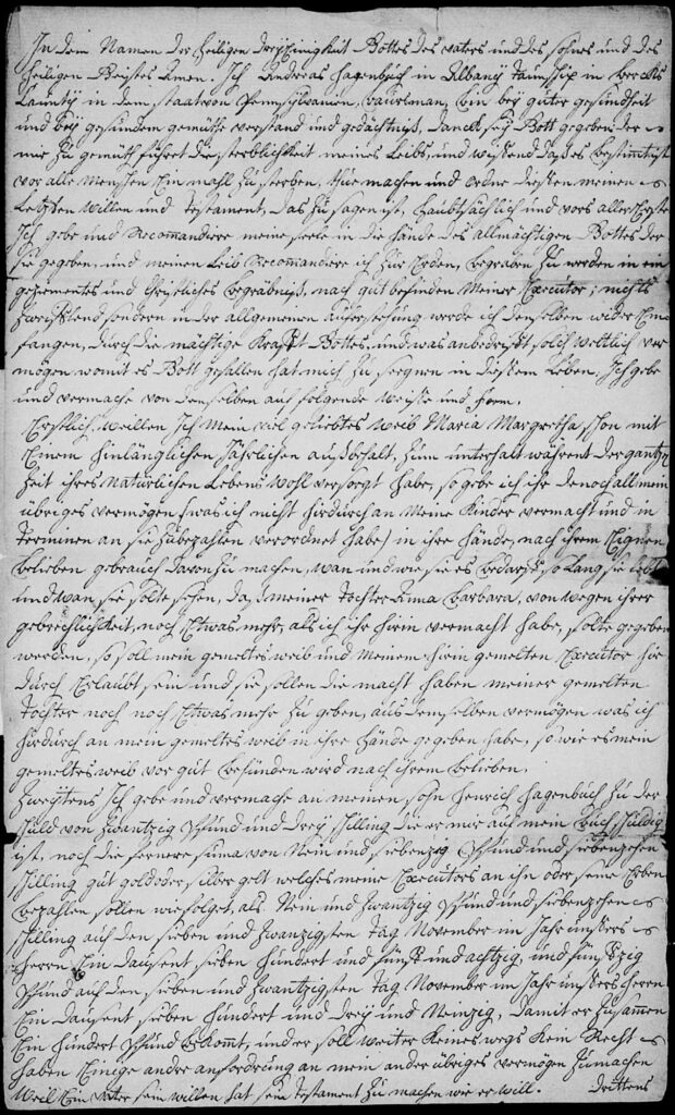 Andreas Hagenbuch Will Page 1, 1785