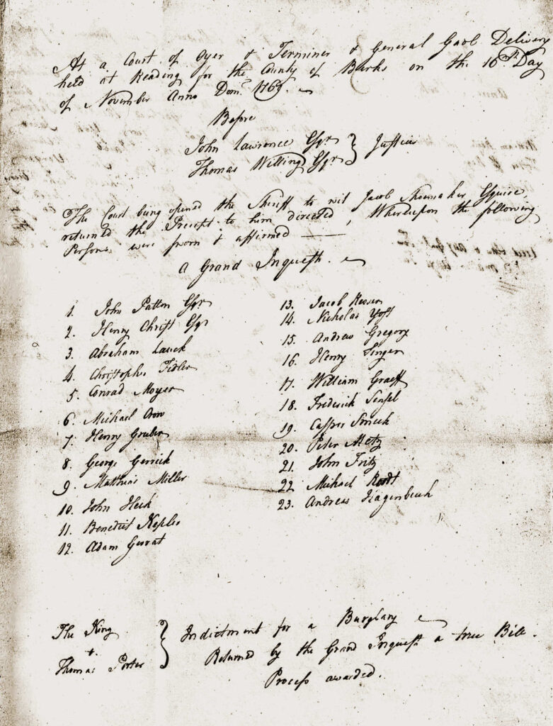 indictment of Thomas Porter in 1769