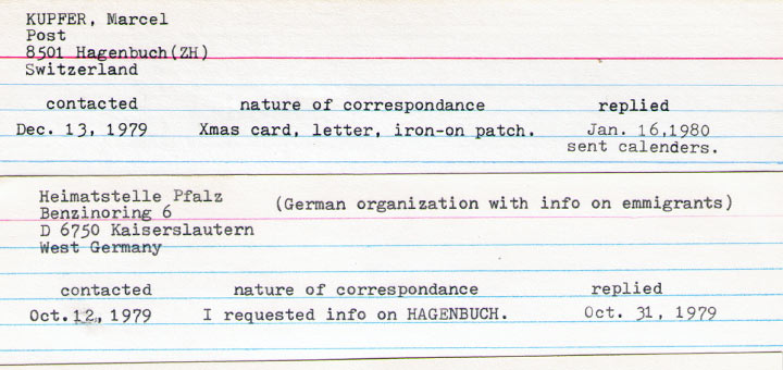 Hagenbuch correspondence cards