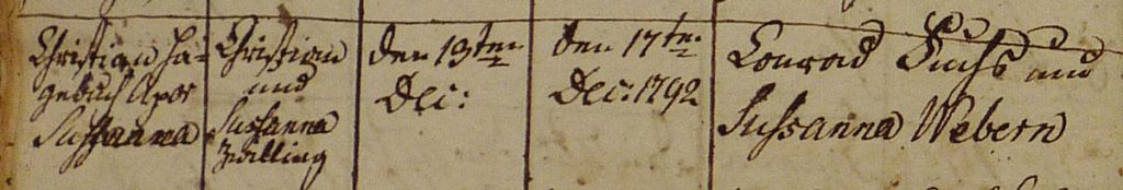 Baptism Entry for Christian and Susanna Hagenbuch, 1792 