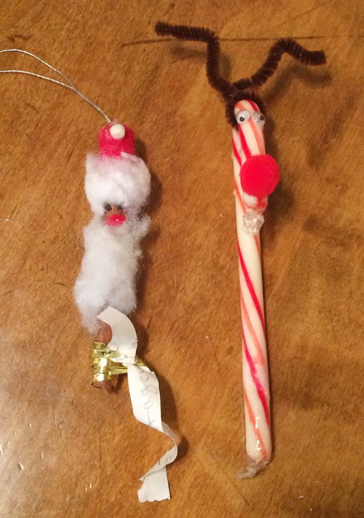 Ornaments Candy Cane Reindeer and Santa