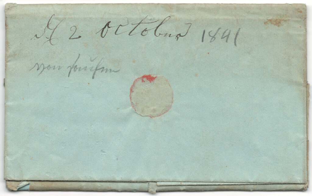 Daniel Hagenbuch 1841 Letter Back