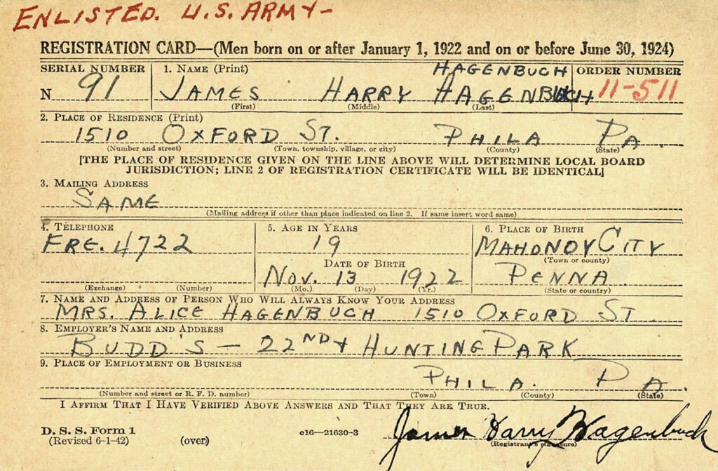 James Hagenbuch Selective Service Card