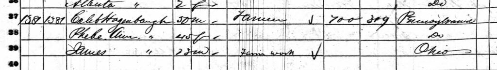 Caleb Hagenbaugh 1860 Census
