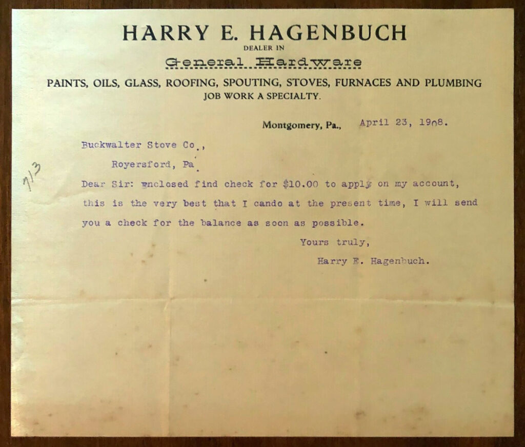 Harry E. Hagenbuch Remittance Letter