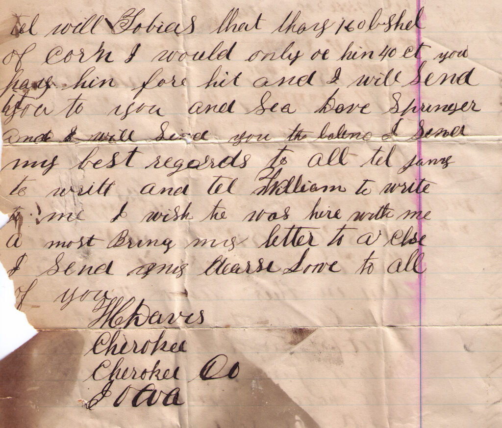 William Davis 1884 Letter Back