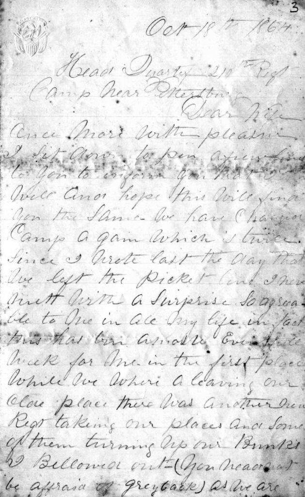 Benjamin Hagenbuch Letter October 18, 1864 Page 1