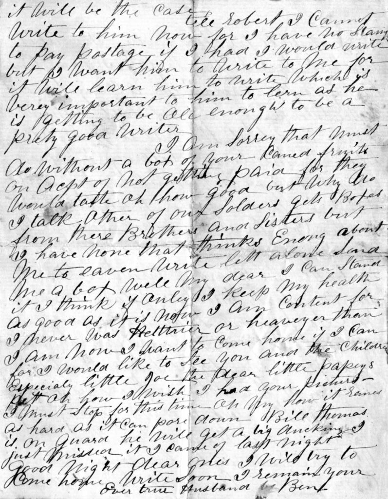 Benjamin Hagenbuch Letter January 20, 1865 Page 4