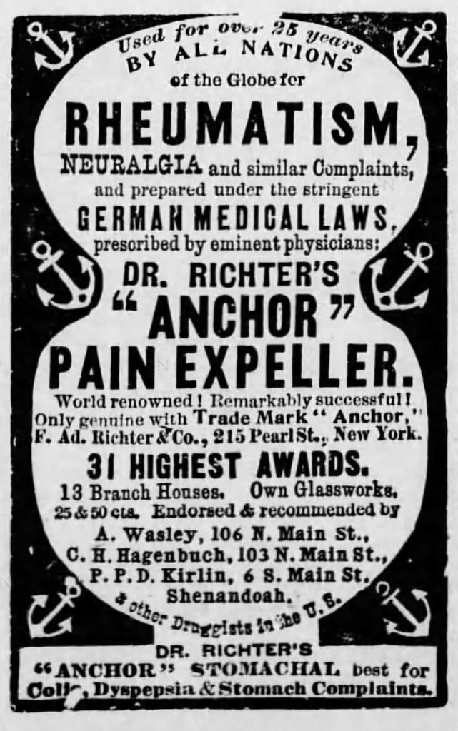 Ad Anchor Pain Expeller, C. H. Hagenbuch, 1899