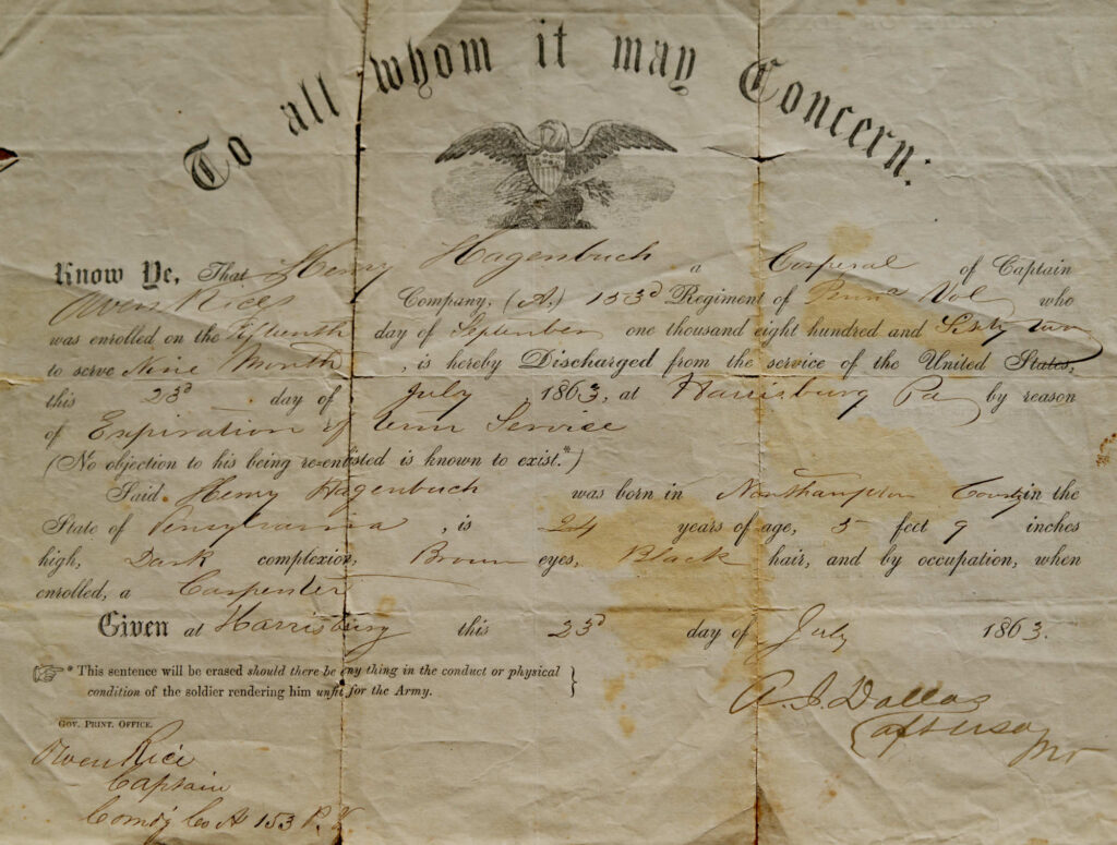 Henry Hagenbuch Discharge Paper 1863