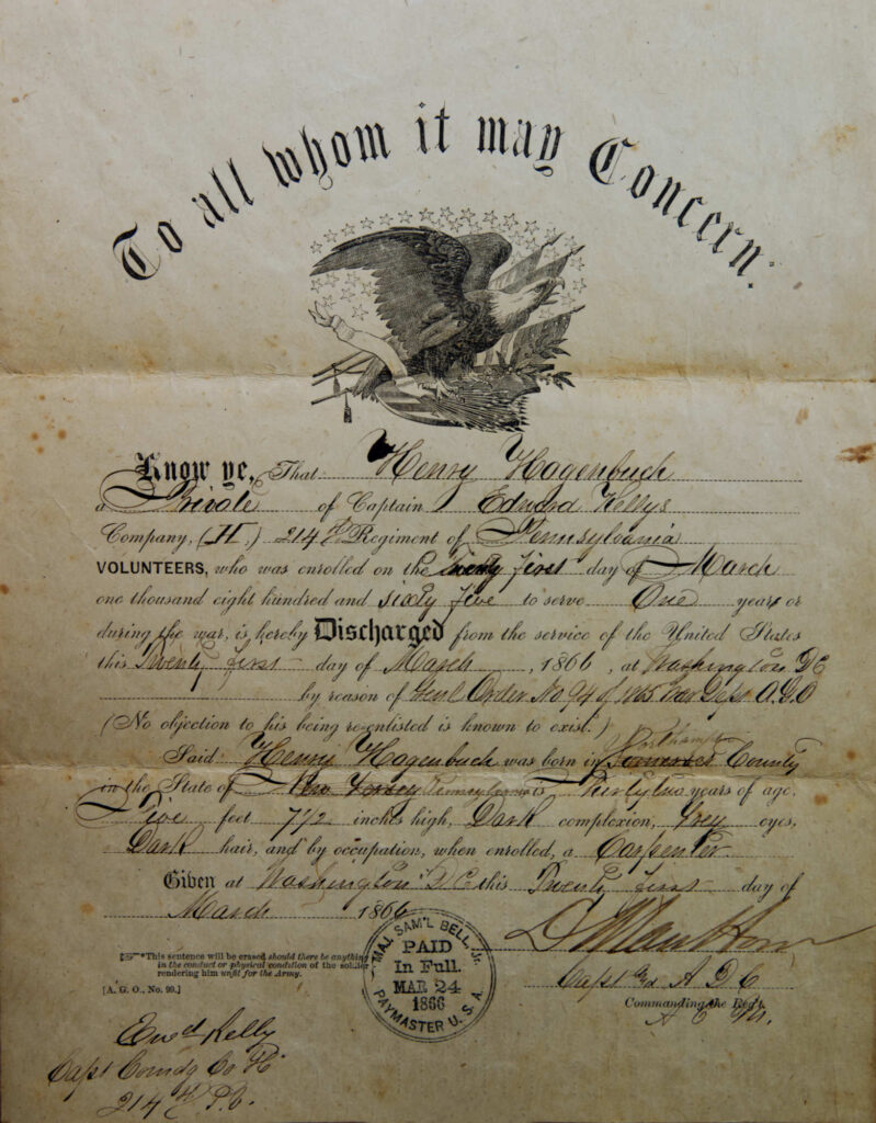 Henry Hagenbuch Discharge Paper 1866