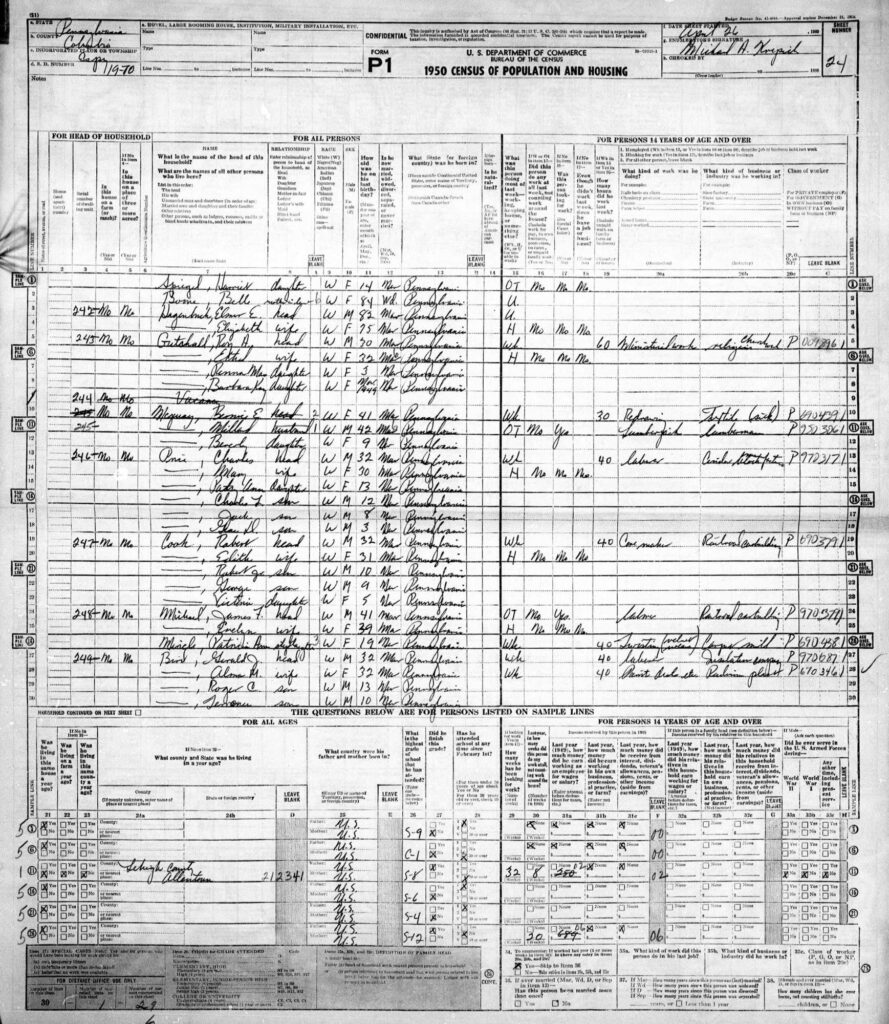 1950 Census Schedule Espy Gutshall