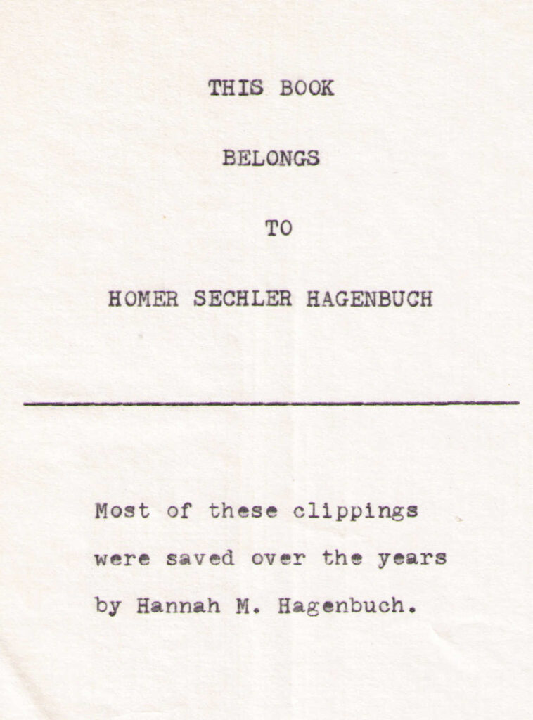 Scrapbook Hannah (Sechler) Hagenbuch, Homer S. Hagenbuch