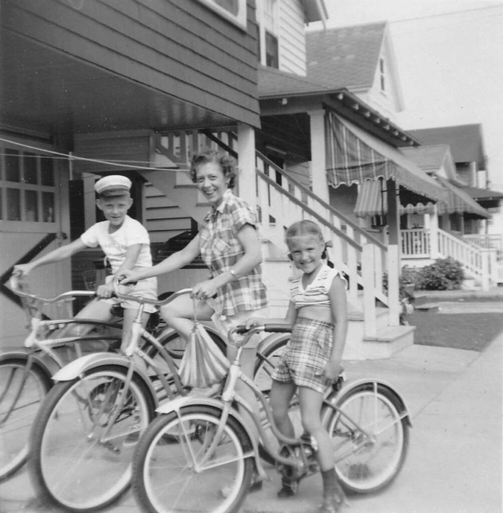 Norma, Bob, and Lillian Penman on Bikes, 1952