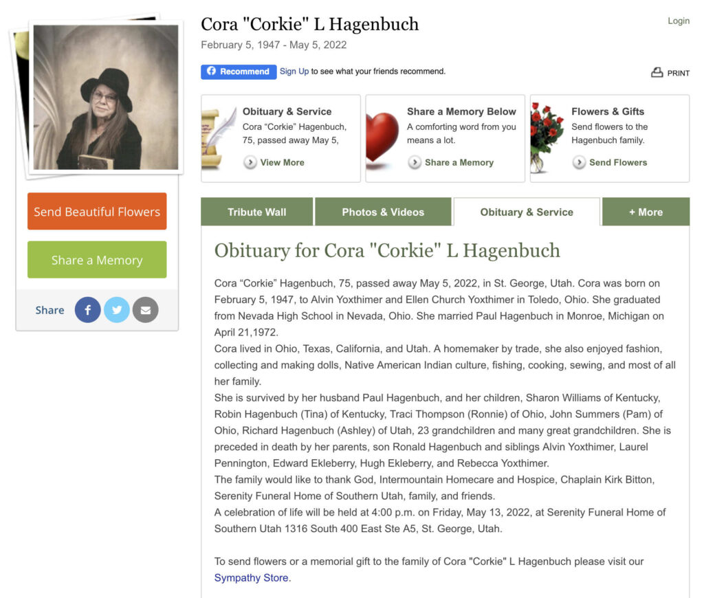 Cora "Corkie" L. (Yoxthimer) Hagenbuch Obituary