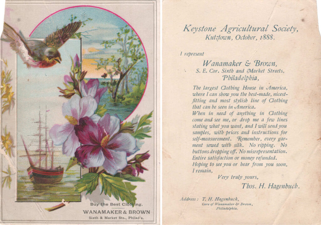 Thomas H. Hagenbuch, Wanamaker & Brown, Trade Card, 1888