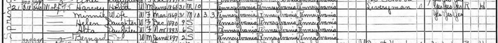 Harvey Lloyd Wolfe Family 1900 Census