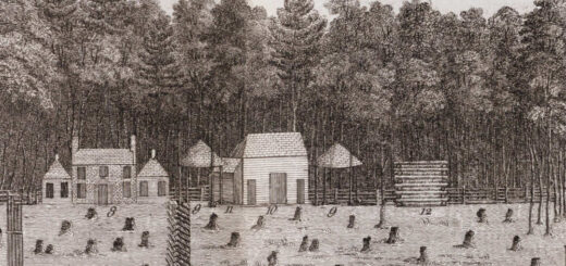 Detail of an illustration of an newly cleared American farm by Patrick Campbell, 1793. Credit: Library.yale.edu