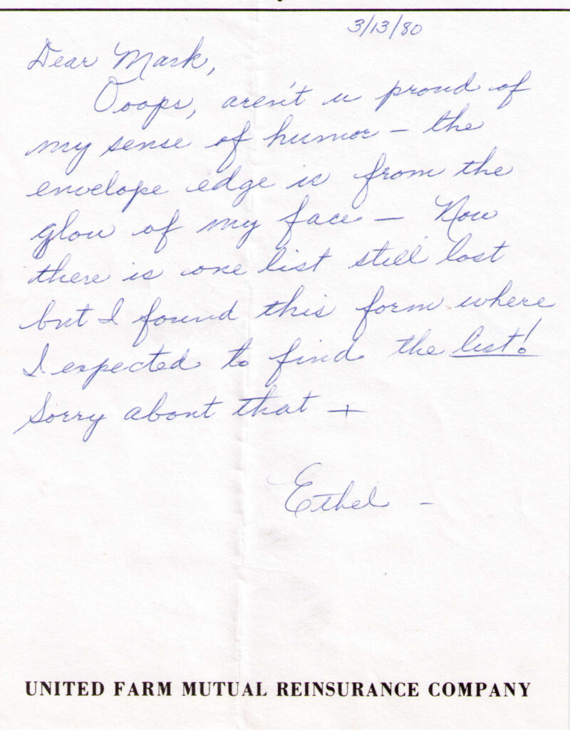 Ethel (Davis) Hagenbuch Letter 1980