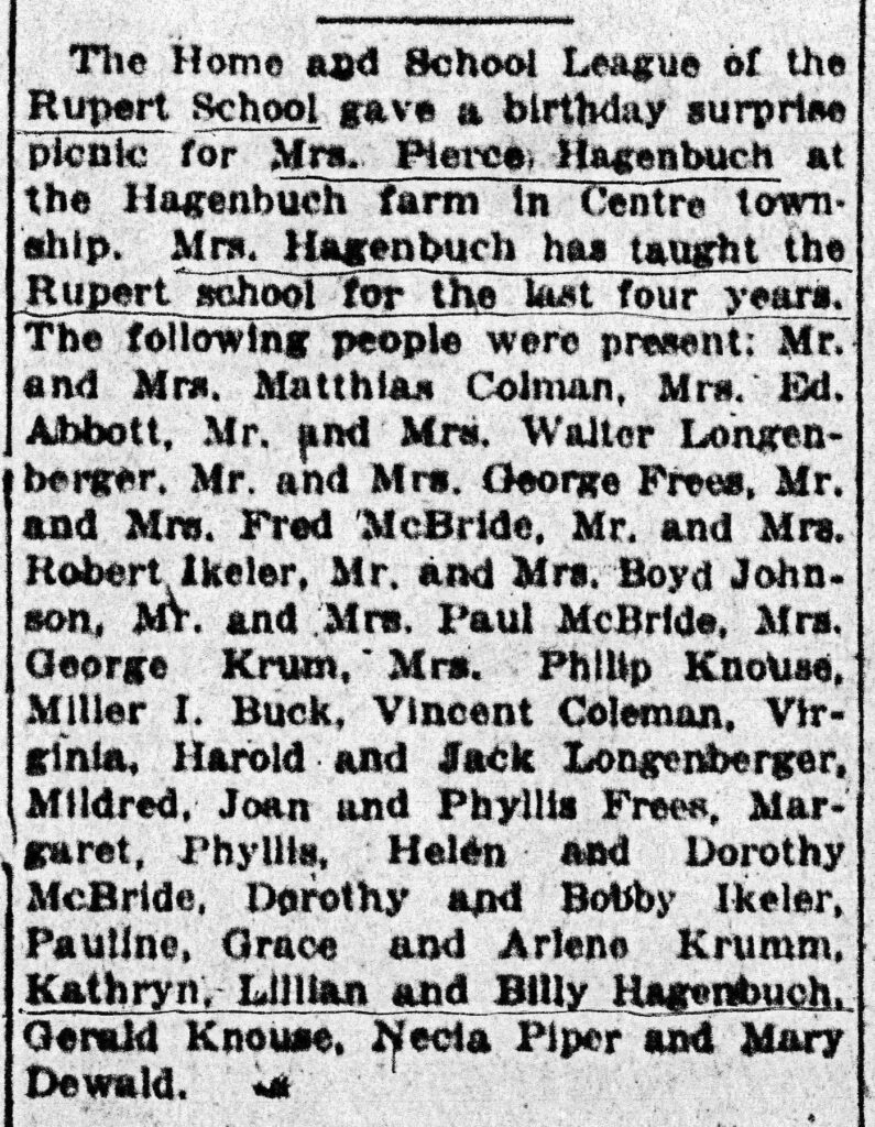 Mary E. (Kirkendall) Hagenbuch Rupert School Birthday