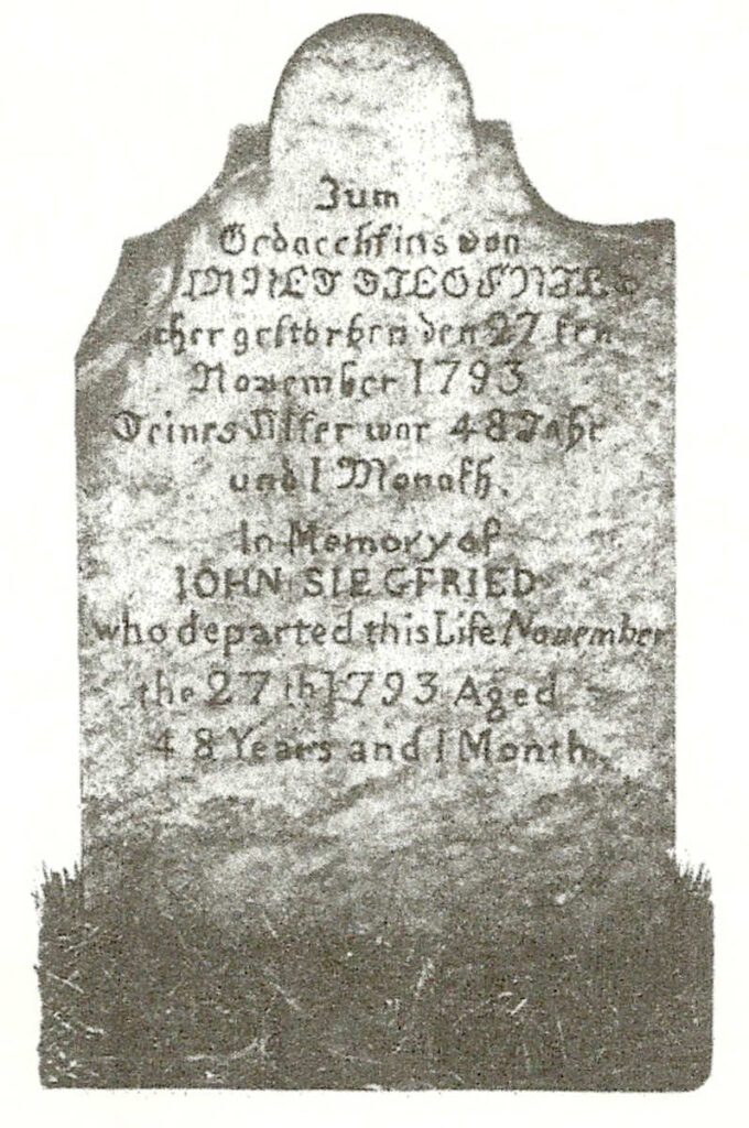 John Siegfried Gravestone Inscription
