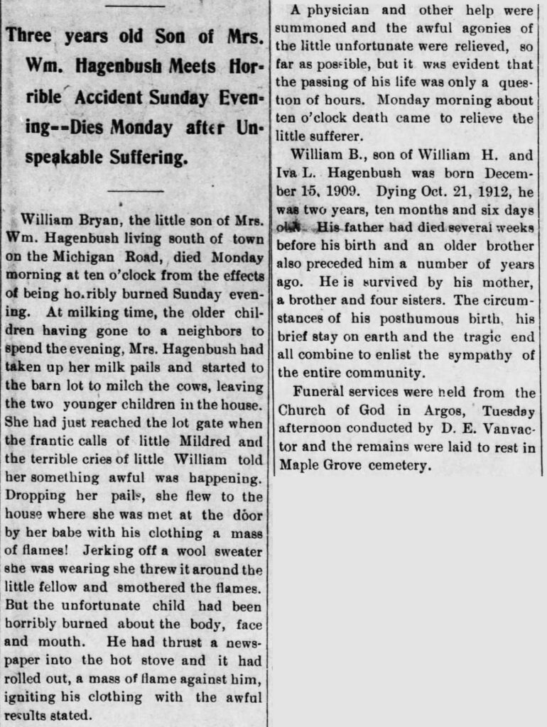 William B. Hagenbush Fire Death 1912