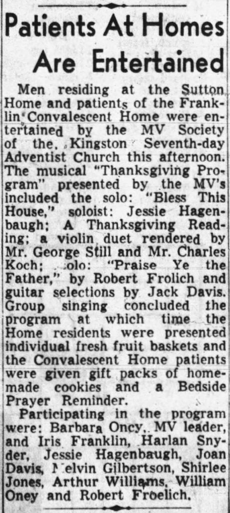 Thanksgiving Concert Jessie Hagenbaugh 1963