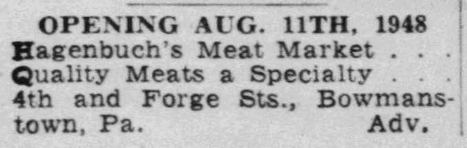 Hagenbuch's Meat Market Advertisement 1948