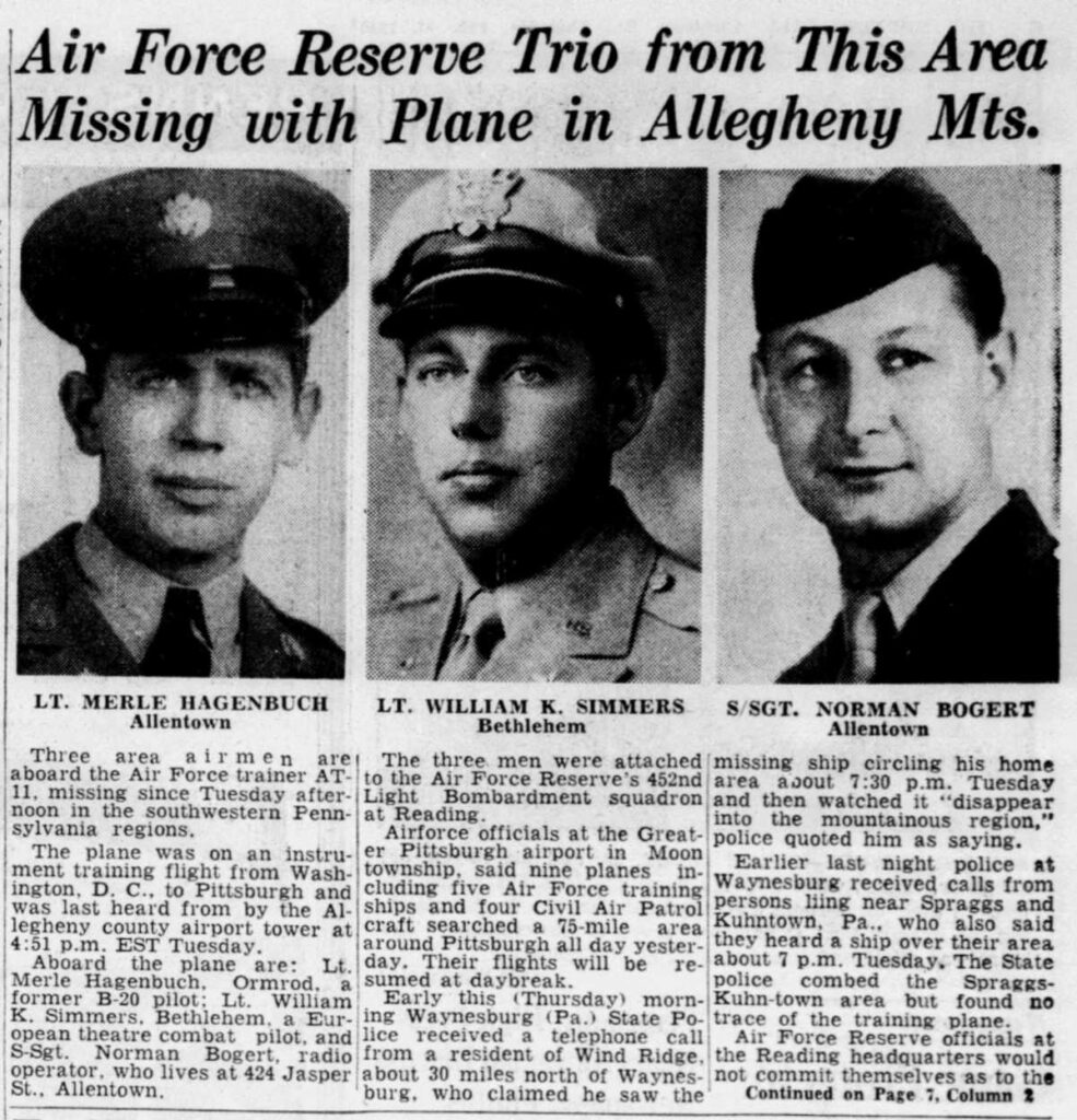 Article from the Allentown "Morning Call" with Lt. Merle S. Hagenbuch on the left, February 17, 1949