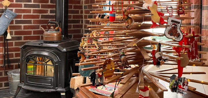 Christmas decorations tree stove detail